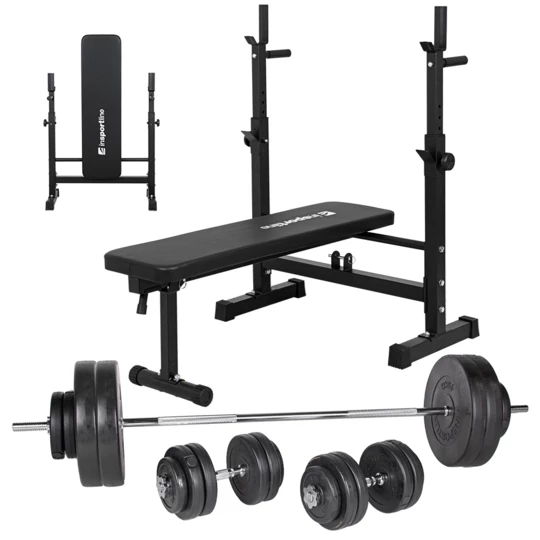 Ławka ze stojakiem, gryfami i obciążeniami inSPORTline CEM 180+40 cm/30 mm 105kg