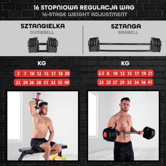 SGR40 PRO SET 2W1 ZESTAW REGULOWANYCH SZTANGIELEK 43,5 KG HMS (17-57-072)