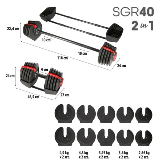 SGR40 PRO SET 2W1 ZESTAW REGULOWANYCH SZTANGIELEK 43,5 KG HMS (17-57-072)