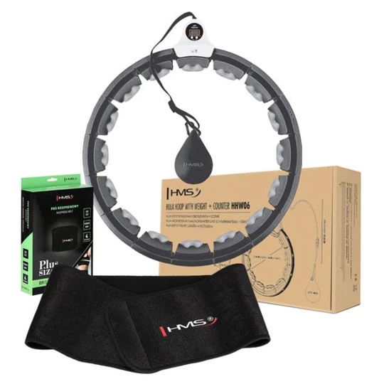 ZESTAW HULA HOP HHW06 BLACK Z PIŁKĄ GRAWITACYJNĄ I LICZNIKIEM HMS + PAS BR163 BLACK PLUS SIZE (17-44-646)