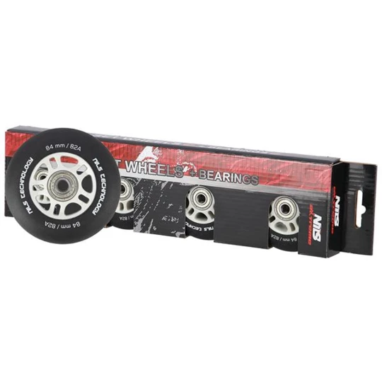 PU 84x24 82A CZARNE MATOWE (4 szt.) + ABEC-9 CHROME (8 szt.) ZESTAW NILS EXTREME (16-32-030)