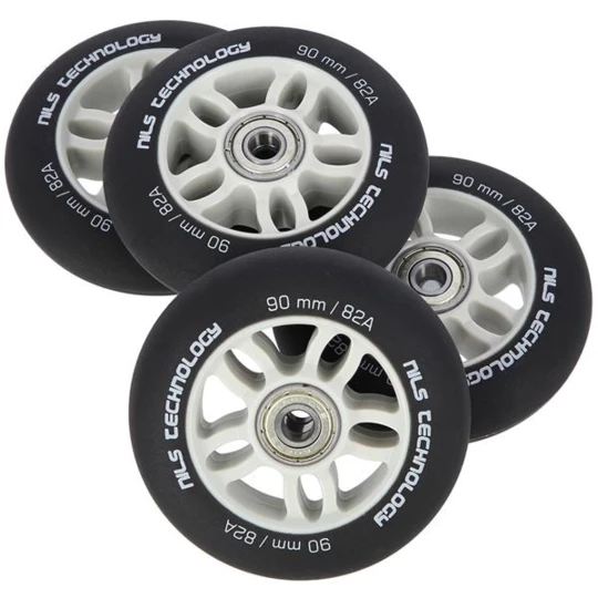 PU 90x24 82A CZARNE MATOWE (4 szt.) + ABEC-9 CHROME (8 szt.) ZESTAW NILS EXTREME (16-32-031)