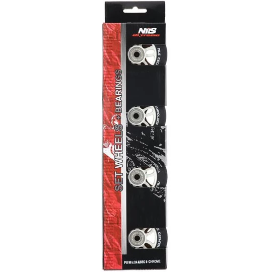 PU 90x24 82A CZARNE MATOWE (4 szt.) + ABEC-9 CHROME (8 szt.) ZESTAW NILS EXTREME (16-32-031)