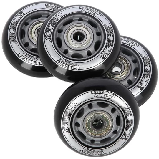 PU 64x24 82A CZARNE N (4 szt.) + ABEC-9 (8 szt.) ZESTAW NILS EXTREME (16-32-040)