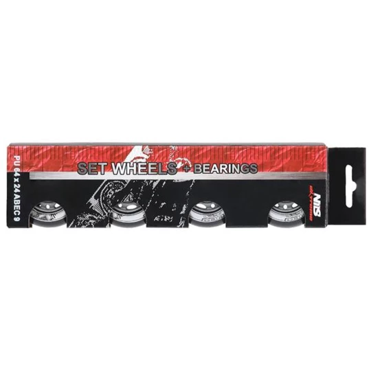 PU 64x24 82A CZARNE N (4 szt.) + ABEC-9 (8 szt.) ZESTAW NILS EXTREME (16-32-040)