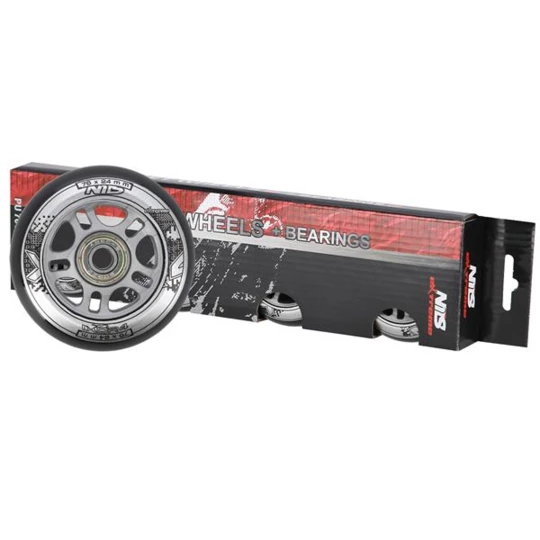 PU 76x24 82A CZARNE N (4 szt.) + ABEC-9 (8 szt.) ZESTAW NILS EXTREME (16-32-043)