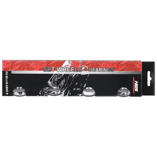 PU 80x24 82A CZARNE N (4 szt.) + ABEC-9 (8 szt.) ZESTAW NILS EXTREME (16-32-044)
