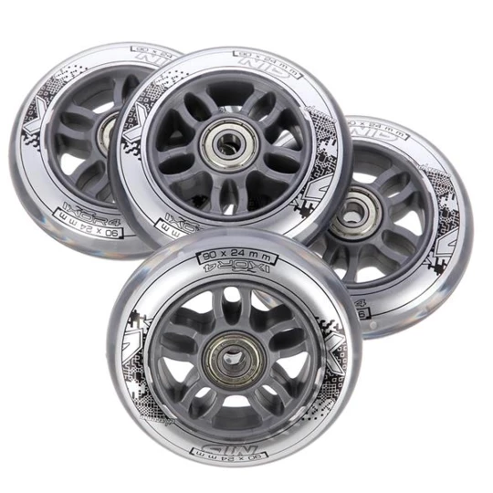 PU 90x24 82A PRZEZROCZYSTE (4 szt.) + ABEC-7 CHROME (8 szt.) ZESTAW NILS EXTREME (16-32-056)