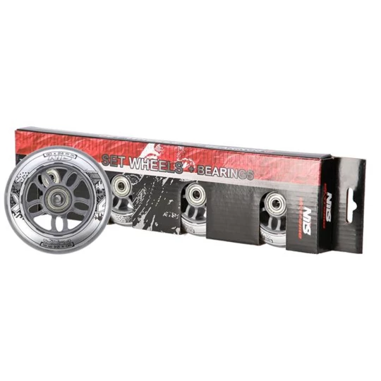 PU 90x24 82A PRZEZROCZYSTE (4 szt.) + ABEC-7 CHROME (8 szt.) ZESTAW NILS EXTREME (16-32-056)