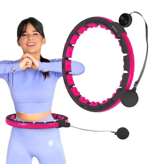 HHM16 HULA HOP BLACK/PINK Z MAGNESAMI I OBCIĄŻNIKIEM + LICZNIK HMS (17-44-586)