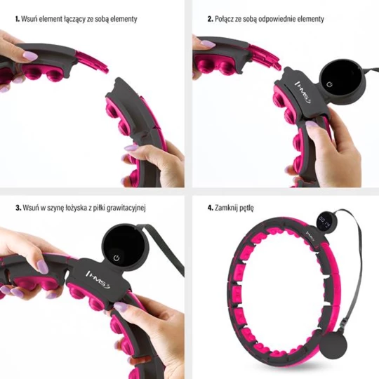 HHM16 HULA HOP BLACK/PINK Z MAGNESAMI I OBCIĄŻNIKIEM + LICZNIK HMS (17-44-586)