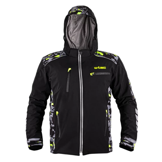 Męska kurtka motocyklowa z kapturem Softshell W-TEC Kybero - Kolor Czarny-fluo, Rozmiar 3XL