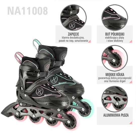NA11008 CZARNO-RÓŻOWY ROZM. S (31-34) ŁYŻWOROLKI NILS EXTREME (16-01-239)